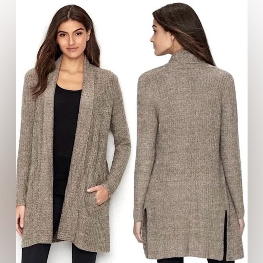 Barefoot Dreams Cozychic Lite Montecito Open Front Cardigan Sweater Brown Large